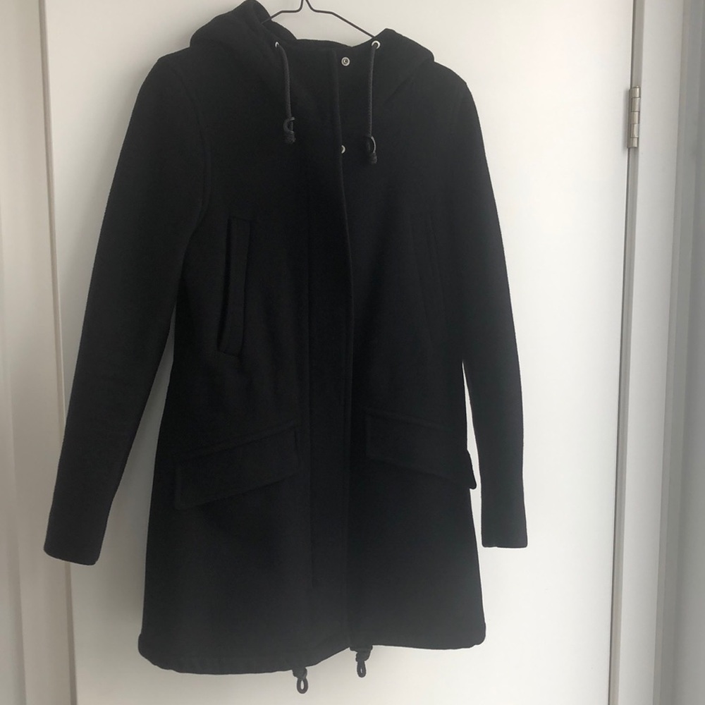 WILFRED Free Black Wool/Cashmere Blend Coat w Hood